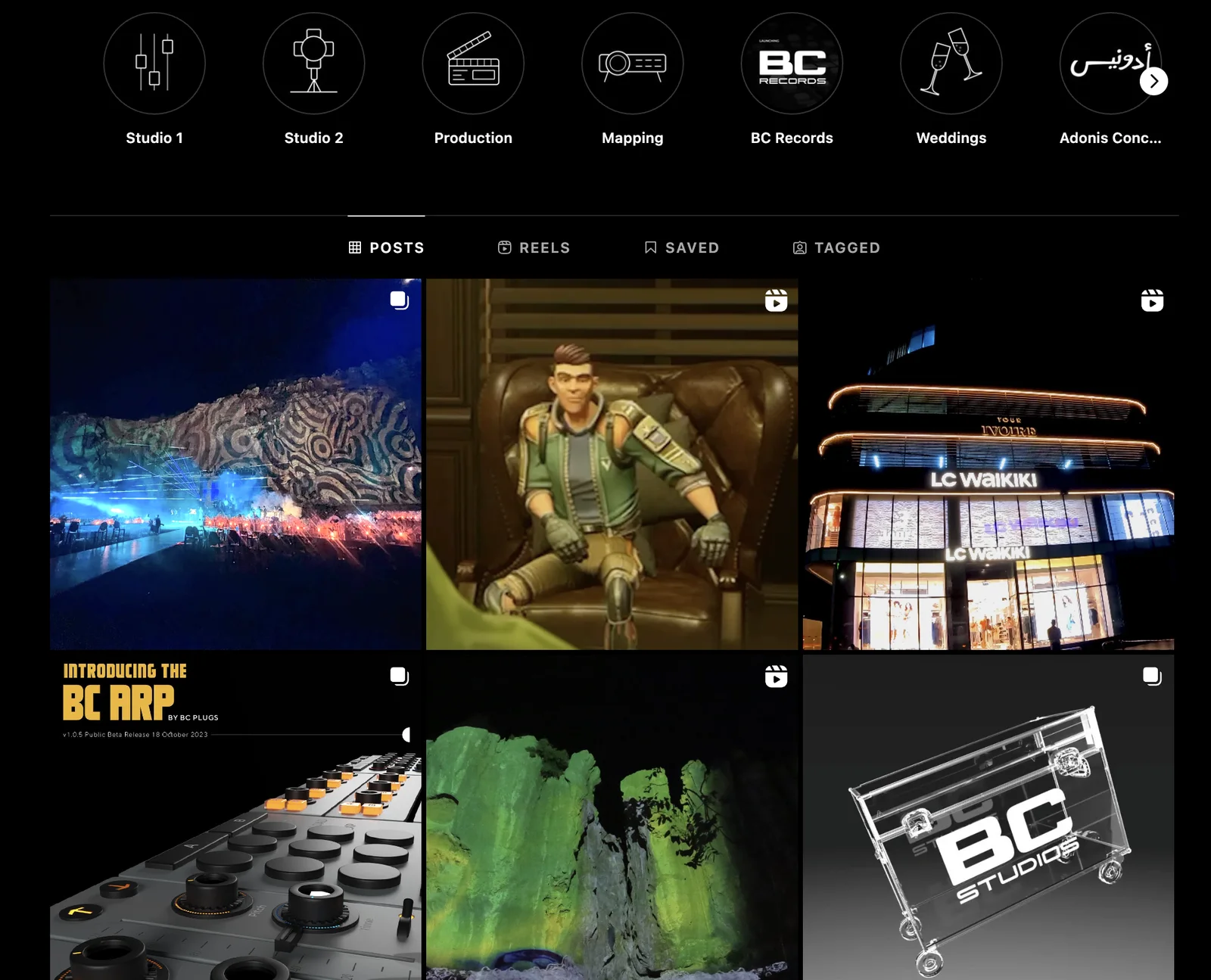 A selection of BC Studios Instagram videos